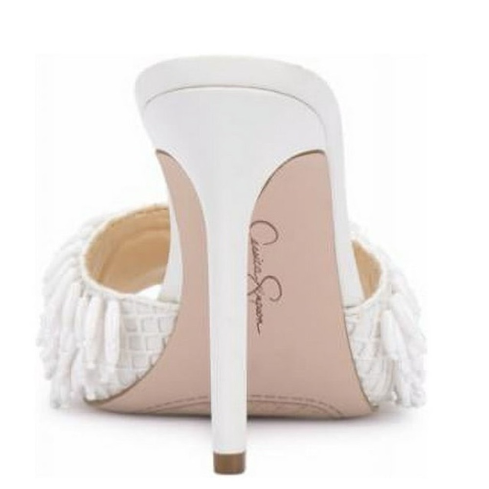 Jessica Simpson Olya Beaded Fringe Heels | White Slide Sandals | Size 9.5 - Picture 4 of 5
